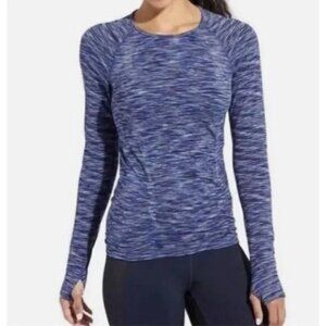 Athleta Blue Space-Dye Long Sleeve Performance Top